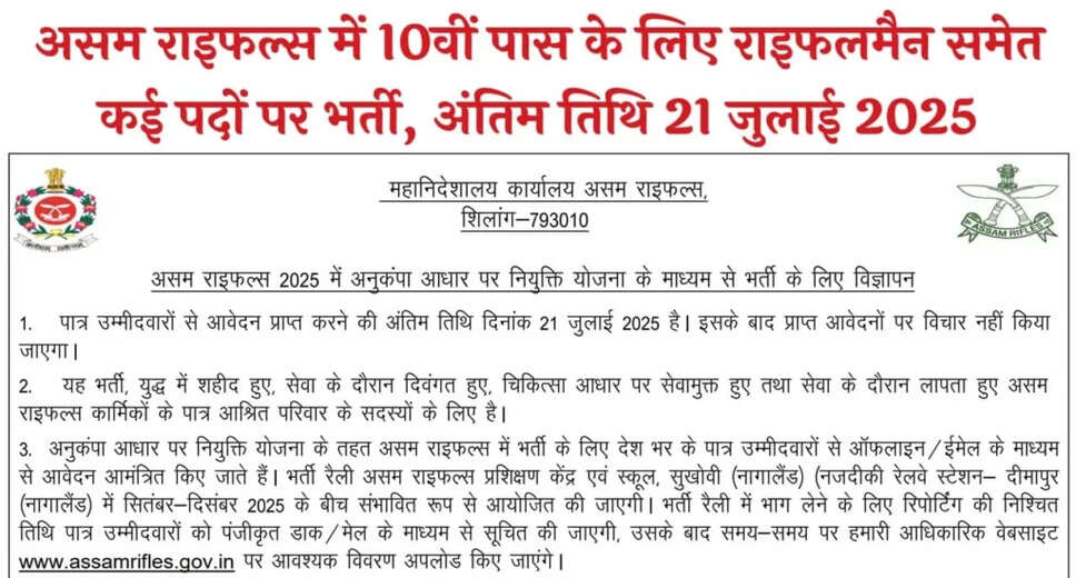 Assam Rifles Recruitment 2025: Apply for 79 Positions for 10th Pass Candidates