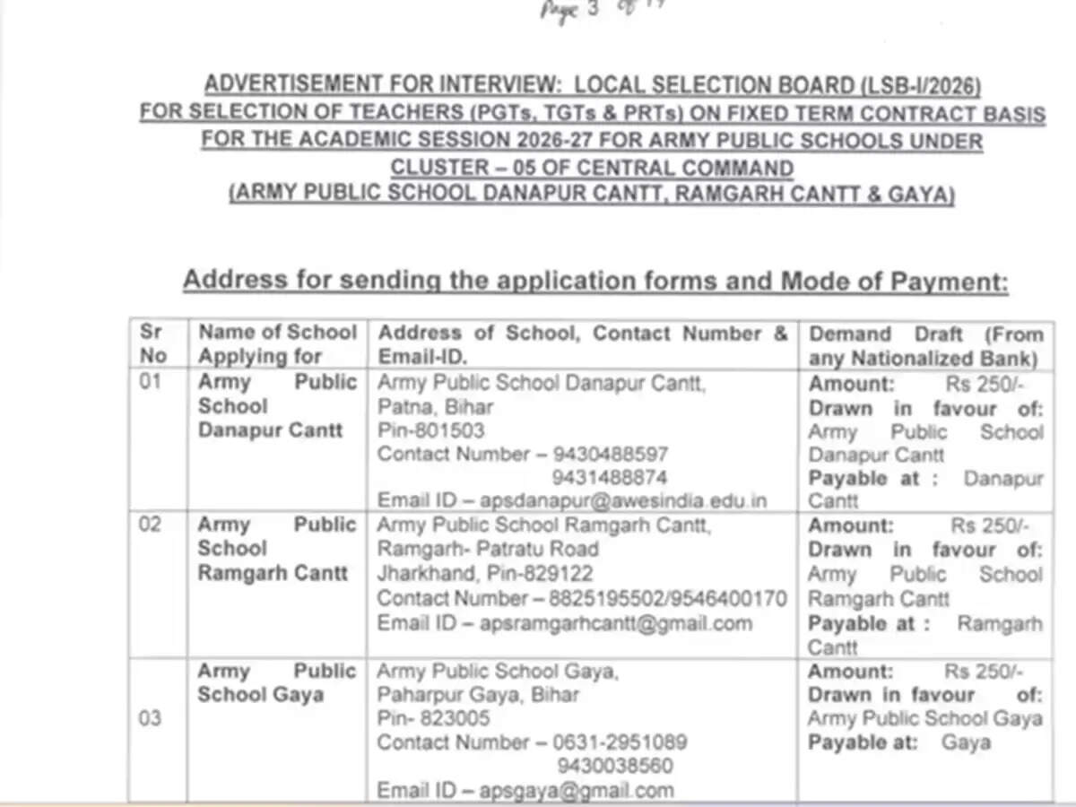 Bihar Army Public School Recruitment 2026: Teaching Positions Available