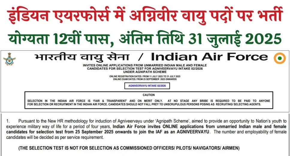 Indian Air Force Agniveer Vayu Recruitment 2025 Notification Released