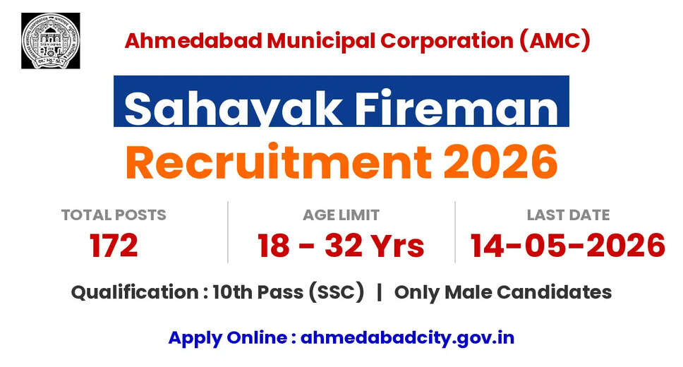 Apply Now: AMC Sahayak Fireman Recruitment 2026 for 172 Positions