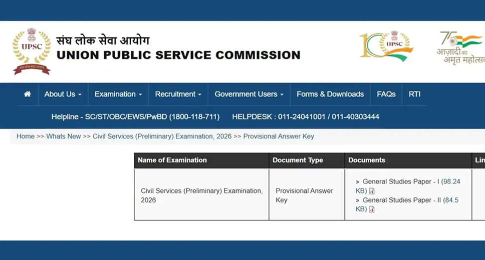 UPSC Releases 2026 Civil Services Preliminary Exam Answer Key