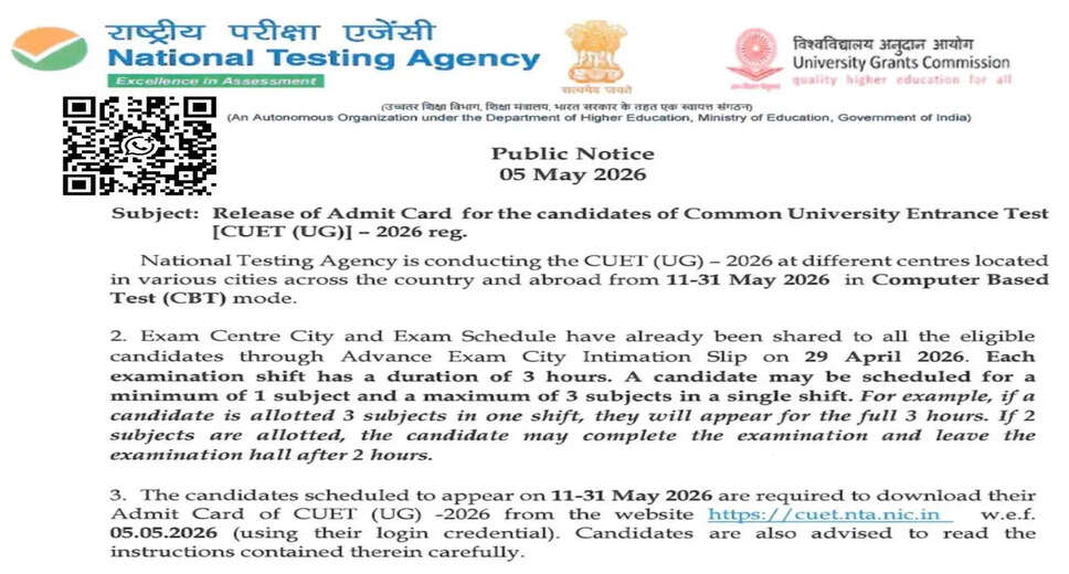 CUET UG 2026 Admit Card Released: Download Your Hall Ticket Now