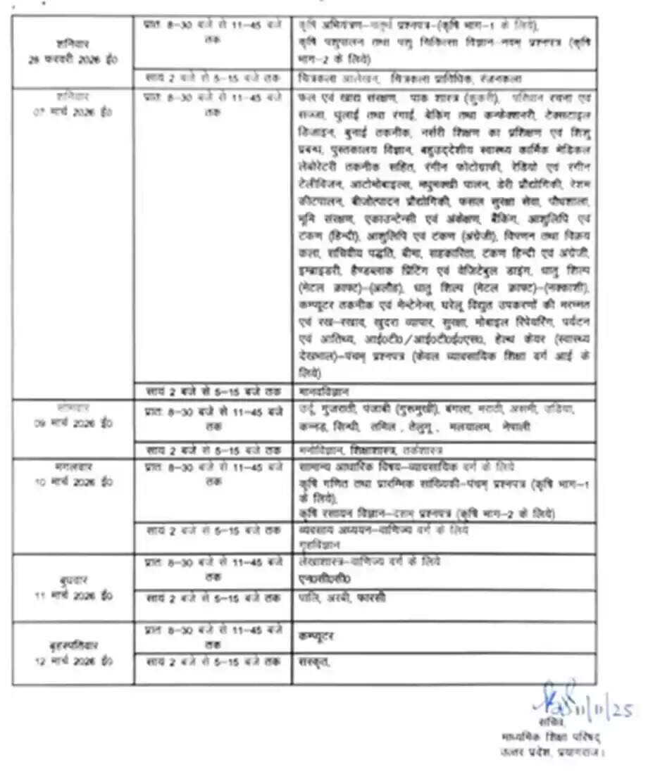 Uttar Pradesh Board Announces 2026 Exam Timetable for High School and Intermediate Students