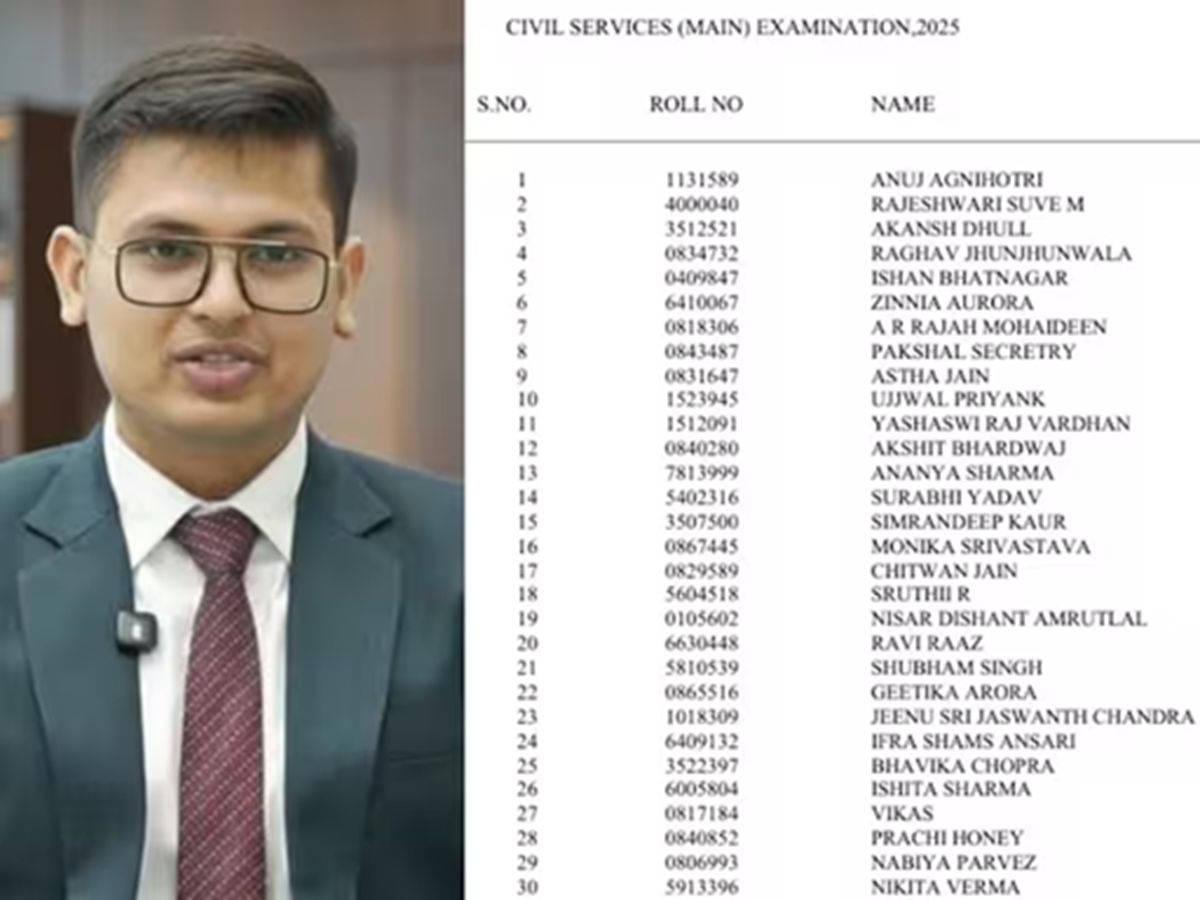 UPSC CSE 2025 Results Released - Top 10 Candidates List