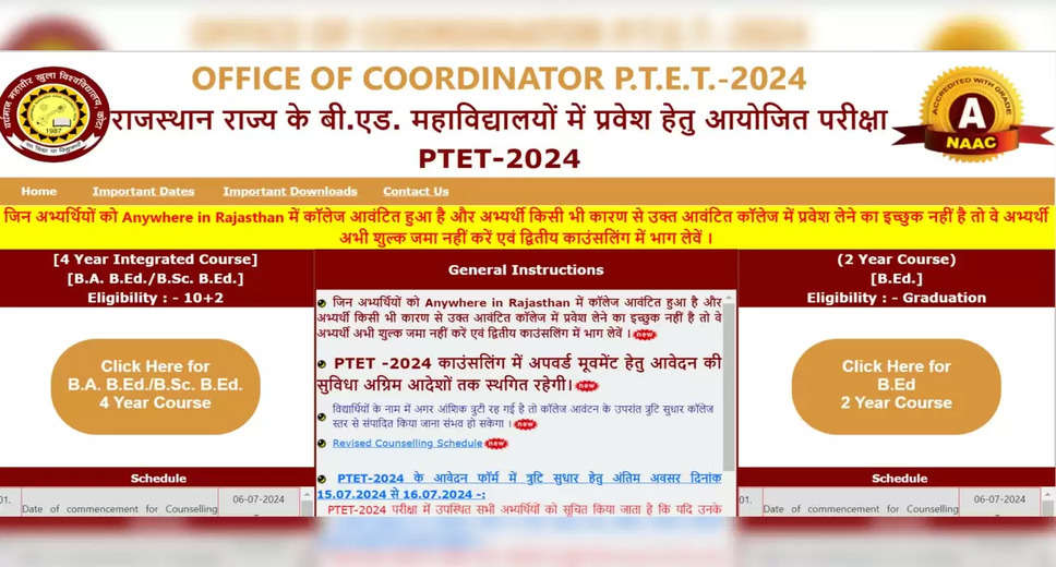 Rajasthan PTET 2024 Seat Allotment List Released – Visit ptetvmou2024.com to View Results