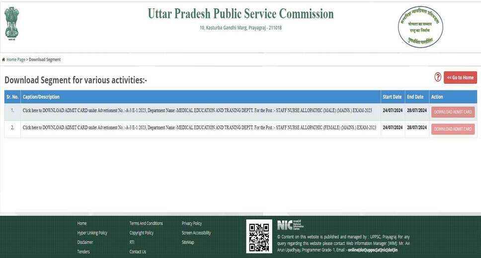 UPPSC Staff Nurse Mains 2024: Download Your Admit Card Now