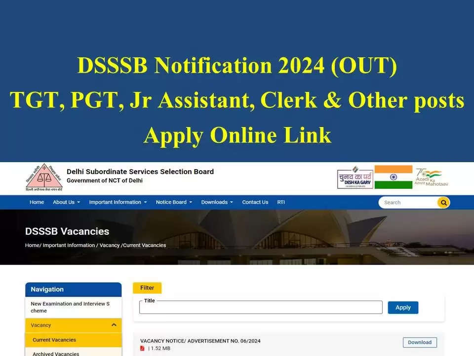 Apply Online for DSSSB PGT, Stenographer & Other Recruitment 2024: 1499 Vacancies Available