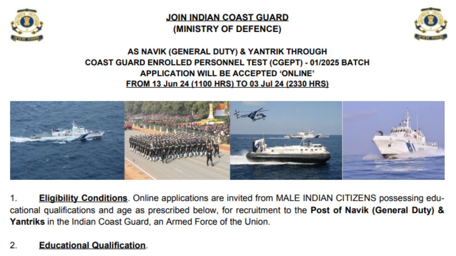 ICG Yantrik and Navik 2025 Batch Notification Out: Apply Before July 3