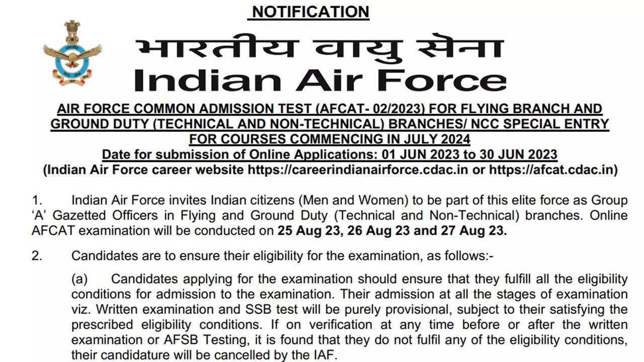 Air Force AFCAT 2023 Recruitment: Selection List and Joining Instructions