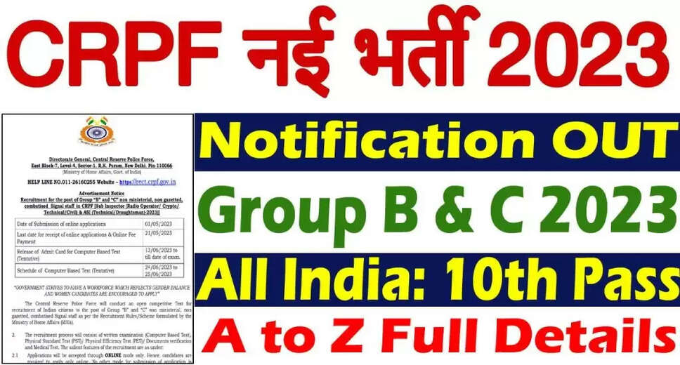 Central Reserve Police Force (CRPF) has released a notification for the recruitment of Sub Inspector RO, Crypto, Technical, Civil, ASI Technical, and Draughtsman positions in 2023. Candidates who have applied for these vacancies can now download the results. For detailed information about recruitment, including pay scale, age limit, selection procedure, job details, and other important information, please read the advertisement before applying.