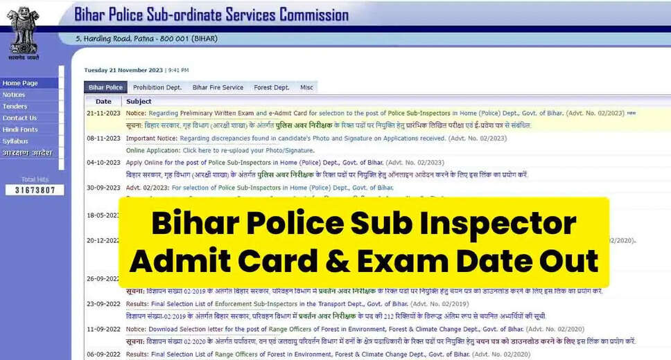 Bihar Police Sub Inspector 2023 Preliminary Written Exam Date Announced
