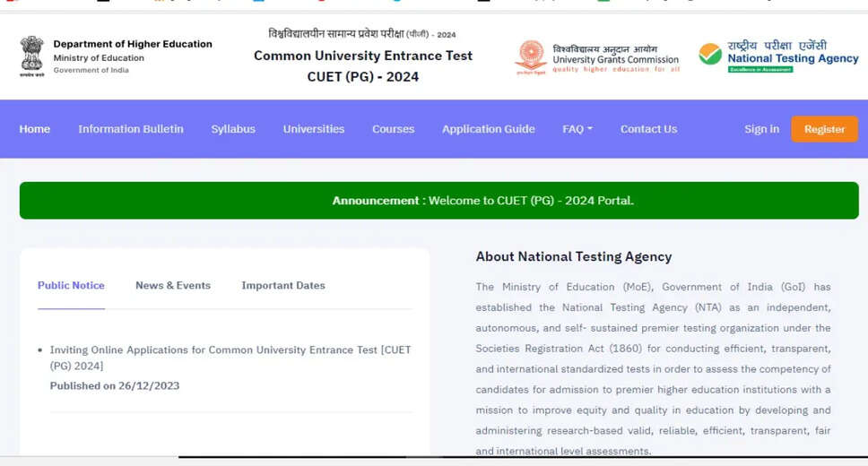 Apply Now for CUET PG 2024: Registration Begins at pgcuet.samarth.ac.in