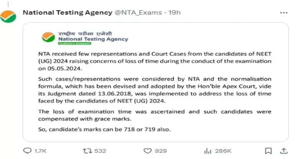 NEET-UG 2024: NTA Provides Explanation on Answer Key Revision, Grace Marks, and Toppers