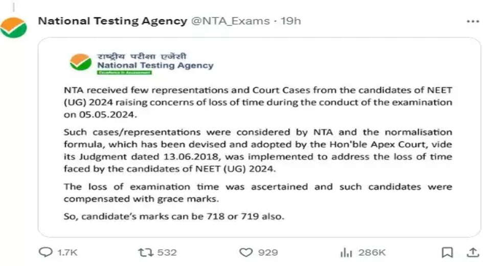 NEET-UG 2024: NTA Provides Explanation on Answer Key Revision, Grace Marks, and Toppers