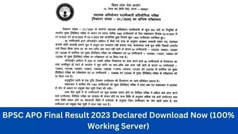 BPSC APO Final Result 2023 Out: Download Final Result PDF