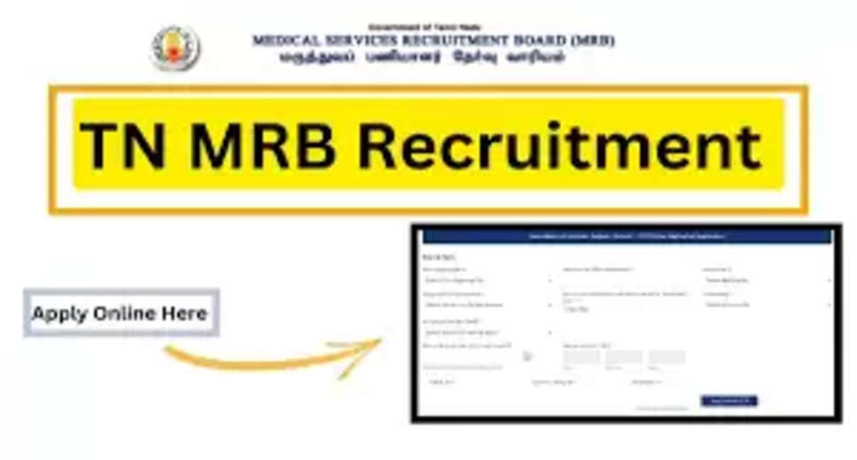 TN MRB Recruitment 2023: A great opportunity has emerged to get a job (Sarkari Naukri) in the Medical Services Recruitment Board, Tamil Nadu (TN MRB). TN MRB has sought applications to fill the posts of Ophthalmic Assistant (TN MRB Recruitment 2023). Interested and eligible candidates who want to apply for these vacant posts (TN MRB Recruitment 2023), can apply by visiting the official website of TN MRB at mrb.tn.gov.in. The last date to apply for these posts (TN MRB Recruitment 2023) is 9 March 2023.  Apart from this, candidates can also apply for these posts (TN MRB Recruitment 2023) by directly clicking on this official link mrb.tn.gov.in. If you need more detailed information related to this recruitment, then you can view and download the official notification (TN MRB Recruitment 2023) through this link TN MRB Recruitment 2023 Notification PDF. A total of 93 posts will be filled under this recruitment (TN MRB Recruitment 2023) process.  Important Dates for TN MRB Recruitment 2023  Online Application Starting Date –  Last date for online application - 9 March 2023  Details of posts for TN MRB Recruitment 2023  Total No. of Posts- 93  Eligibility Criteria for TN MRB Recruitment 2023  Graduate in Ophthalmology from a recognized Institute with experience  Age Limit for TN MRB Recruitment 2023  The maximum age of the candidates will be valid 32 years.  Salary for TN MRB Recruitment 2023  as per department rules  Selection Process for TN MRB Recruitment 2023  Will be done on the basis of written test.  How to apply for TN MRB Recruitment 2023  Interested and eligible candidates can apply through the official website of TN MRB (mrb.tn.gov.in) till March 9. For detailed information in this regard, refer to the official notification given above.  If you want to get a government job, then apply for this recruitment before the last date and fulfill your dream of getting a government job. You can visit naukrinama.com for more such latest government jobs information.