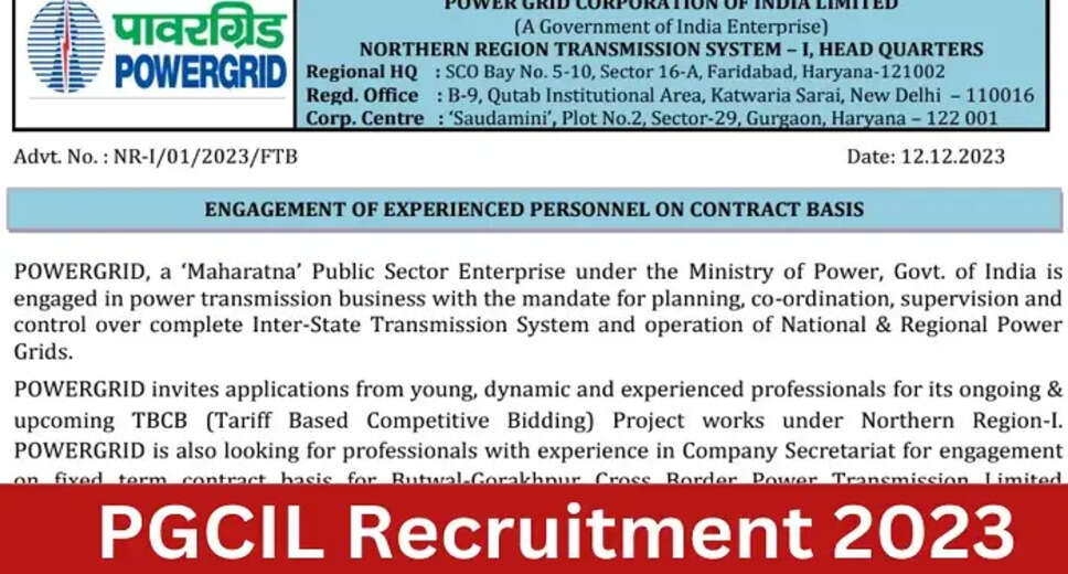 PGCIL Recruitment 2023: Apply online for 159 Field Engineer/Field Supervisor/Company Secretary Posts
