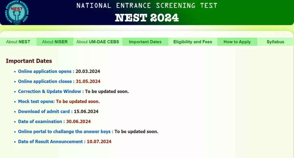 Deadline Alert: Last Day to Apply for NEST 2024 Exam Today! Apply Now at nestexam.in