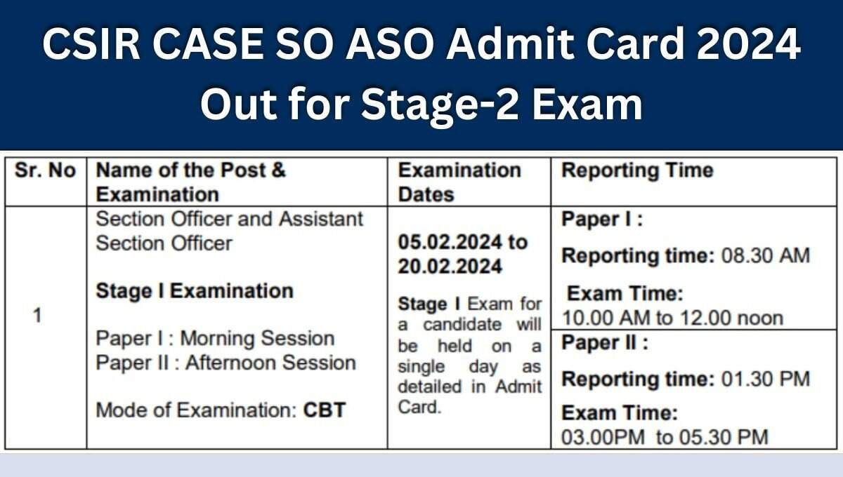 CSIR-CASE Section Officer & Asst Section Officer Exam 2024: Important Update on Stage II Exam Date