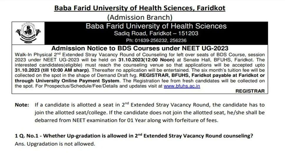 Punjab NEET UG 2023 Second Extended Stray Vacancy Counselling Today: Check Important Dates and Details
