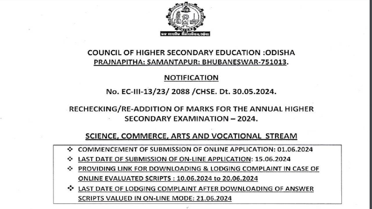 Odisha CHSE Rechecking Result 2024 Declared: Check Your Scores Now