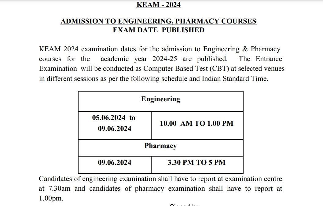 CEE Announces Revised Schedule for KEAM 2024 Engineering and Pharmacy Exams: Check New Date and Time