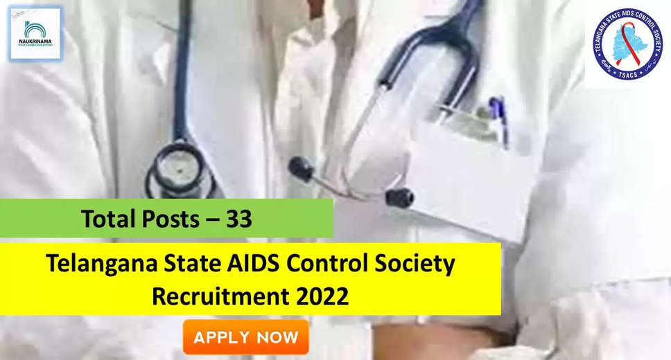 Government Jobs 2022 - Telangana State AIDS Control Society (TSACS) has invited applications from young and eligible candidates to fill up the post of Lab Technician, Medical Officer. If you have obtained Diploma, GNM, B.Sc, MBBS, MD/DNB, Graduation, Masters Degree, M.Phil, MBA, Post Graduate Diploma/Degree and you are looking for government job since many days, then you can apply for these. can apply for the posts.  Important Dates and Notifications – Post Name – Lab Technician, Medical Officer Total Posts – 33 Last Date – 20 September 2022 Location - Telangana  Telangana State AIDS Control Society (TSACS) Post Details 2022 Post	Total Post	Salary	Qualification Medical Officer 	4	72,000/- Per month	MBBS Staff Nurse 	2	21,000/- Per month	GNM, B.Sc in Nursing Pharmacists	1	21,000/- Per month	Diploma, Graduation in Pharmacy Lab Technician 	9	21,000/- Per month	Diploma, B.Sc, Graduation in MLT Cluster Programme Manager 	5	54,300/- Per month	Masters Degree in Public Health/ Healthcare Management/ Healthcare Administration/ Social Science/ Psychology/ Applied Epidemiology/ Demography/ Statistics/ Population Sciences, MD/ DNB Clinical Services Officer 	5	46,800/- Per month	 Data Monitoring & Documentation Officer 	5	37,500/- Per month	 Joint Director 	1	67,900/- Per month	MBA, Post Graduation Degree Deputy Director 	1	50,680/- Per month	MBBS, M.Phil in Psychology/ Social Work/ Sociology/ Medical Microbiology, Post Graduation Degree/ Diploma   Selection Process Candidate will be selected on the basis of written examination.  How to apply - Eligible and interested candidates may apply online on prescribed format of application along with self restrictive copies of education and other qualification, date of birth and other necessary information and documents and send before due date.  Official site of Telangana State AIDS Control Society (TSACS)  Download Official Release From Here  Know more about Telangana Govt Jobs here