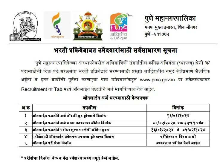 Pune Municipal Corporation Announces Recruitment for 113 Junior Engineer (Civil) Posts