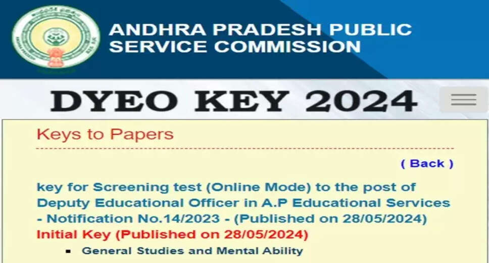 APPSC 2024: Initial Key & Response Sheet for Deputy Educational Officer Screening Test Now Available
