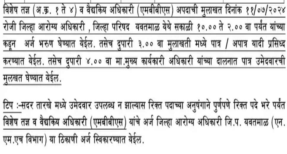 NHM Yavatmal 2024 Recruitment: 52 Posts Open for Walk-In Interview – Apply for Medical Roles