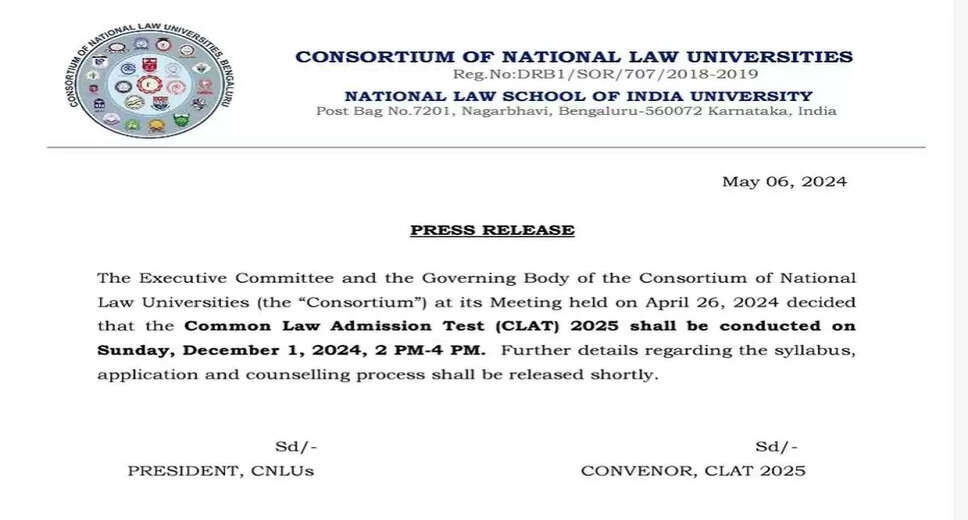 CLAT 2025: Notification Date Announced, Exam to be Held on December 1