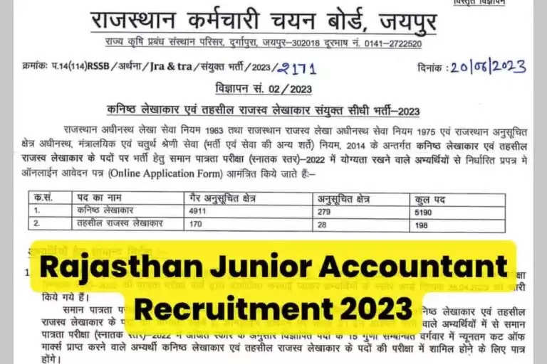 RSMSSB Junior Accountant Answer Key 2024 Out, Download Link