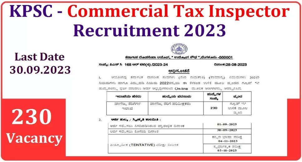 KPSC Commercial Tax Inspector Recruitment 2023: Apply for 230 Vacancies Online