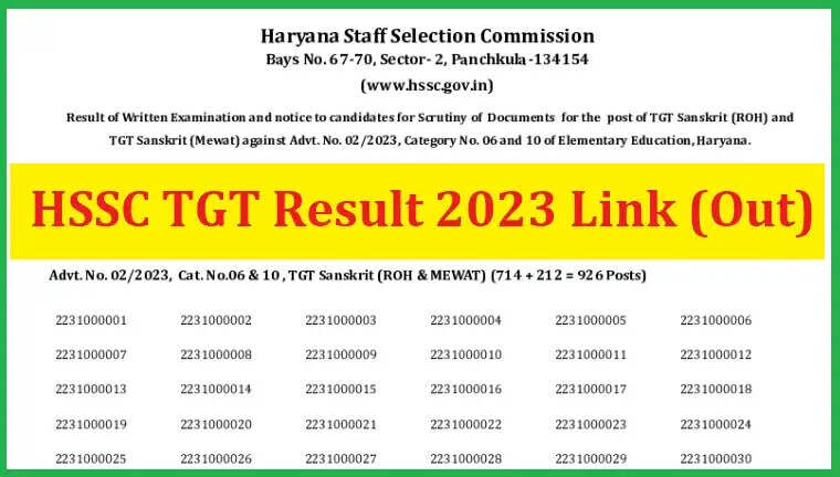 HSSC TGT 2023 Final Merit List Out: How to Check Your Results