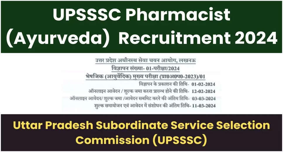 UPSSSC Recruitment 2024: 1002 Vacancies for Ayurvedic Pharmacists - Don't Miss Out!