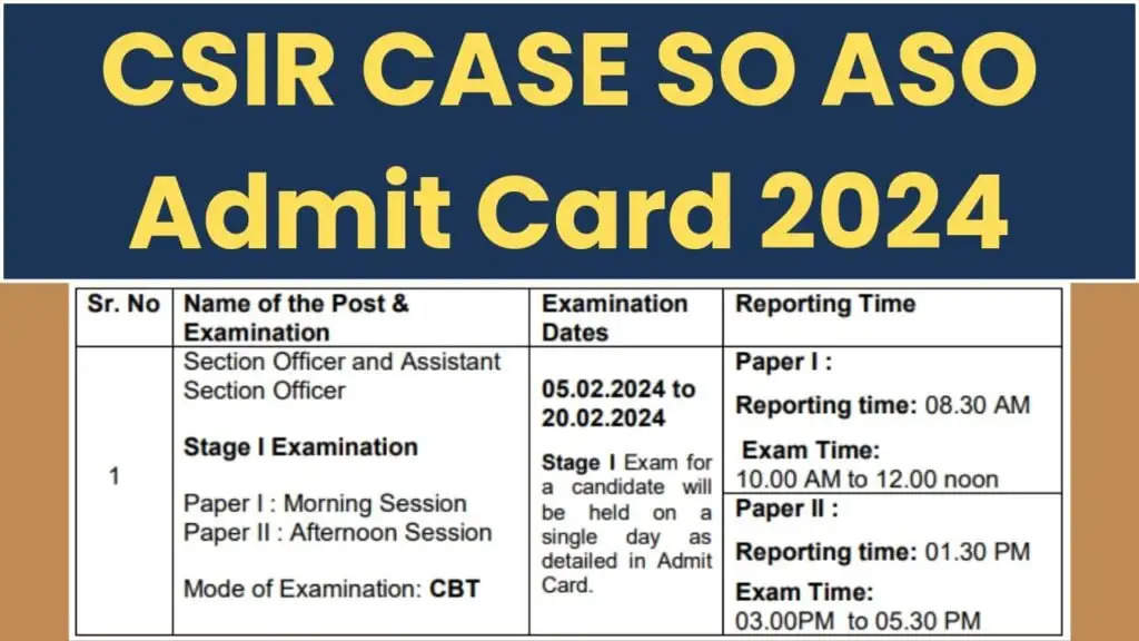 CSIR SO ASO Admit Card 2024 Out, CASE Hall Ticket Download Link 