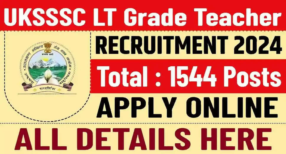 UKSSSC Assistant Teacher LT Recruitment 2024: Online Applications Open for 1544 Posts