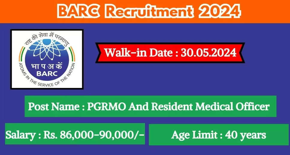 Notification Out: BARC Recruitment 2024 for Post Graduate Resident Medical Officer (PGRMO), Resident Medical Officer (ICC)