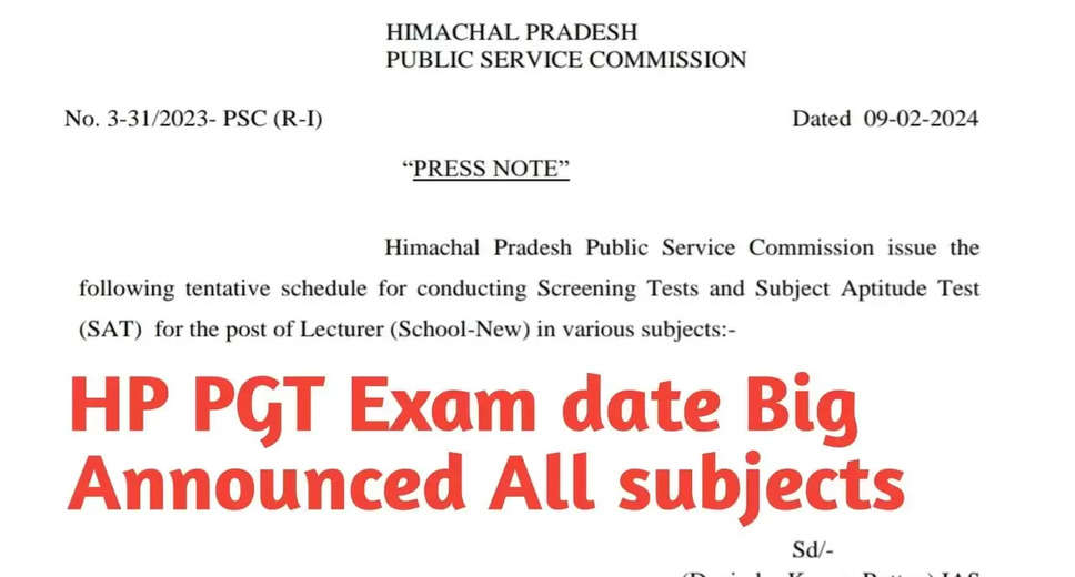 HP PSC PGT 2023 Exam Date Announced, To Be Held on March 29