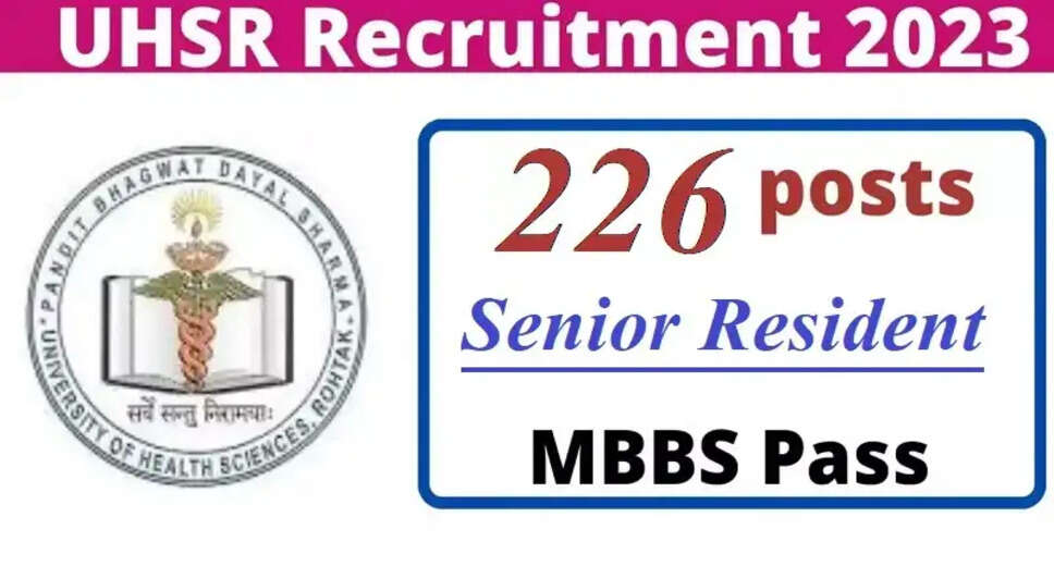 UHSR Rohtak Recruitment 2024: Apply for 226 Senior Resident/Tutor Posts