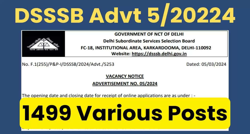 Apply Online for DSSSB PGT, Stenographer & Other Recruitment 2024: 1499 Vacancies Available
