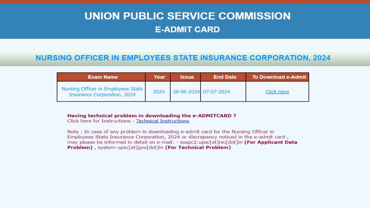 UPSC Nursing Officer Admit Card 2024 Released: Download Now