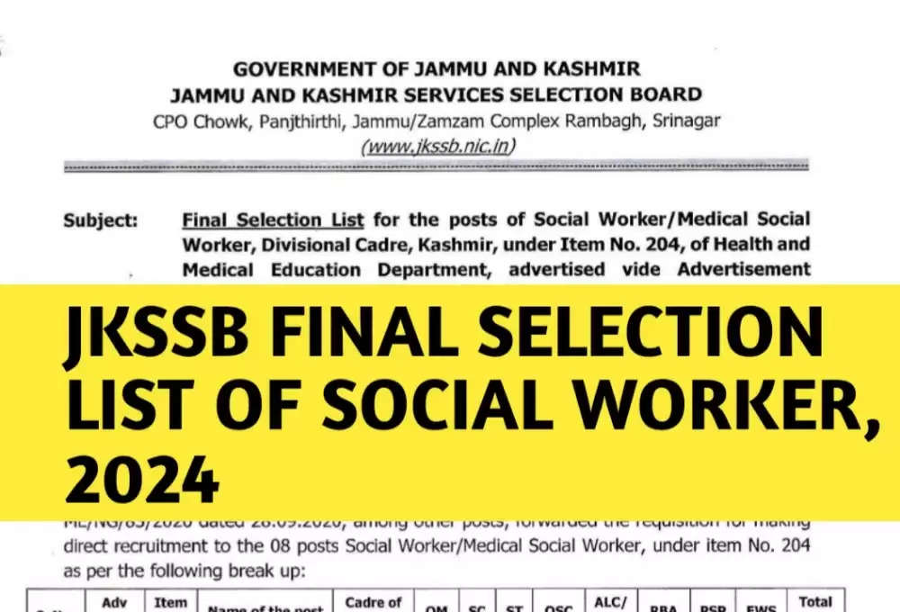 JKSSB Releases Final Selection List for Social Worker/Medical