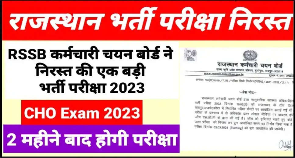 RSMSSB CHO Re-Exam Announced for March 3, 2024! Important Dates Reminder