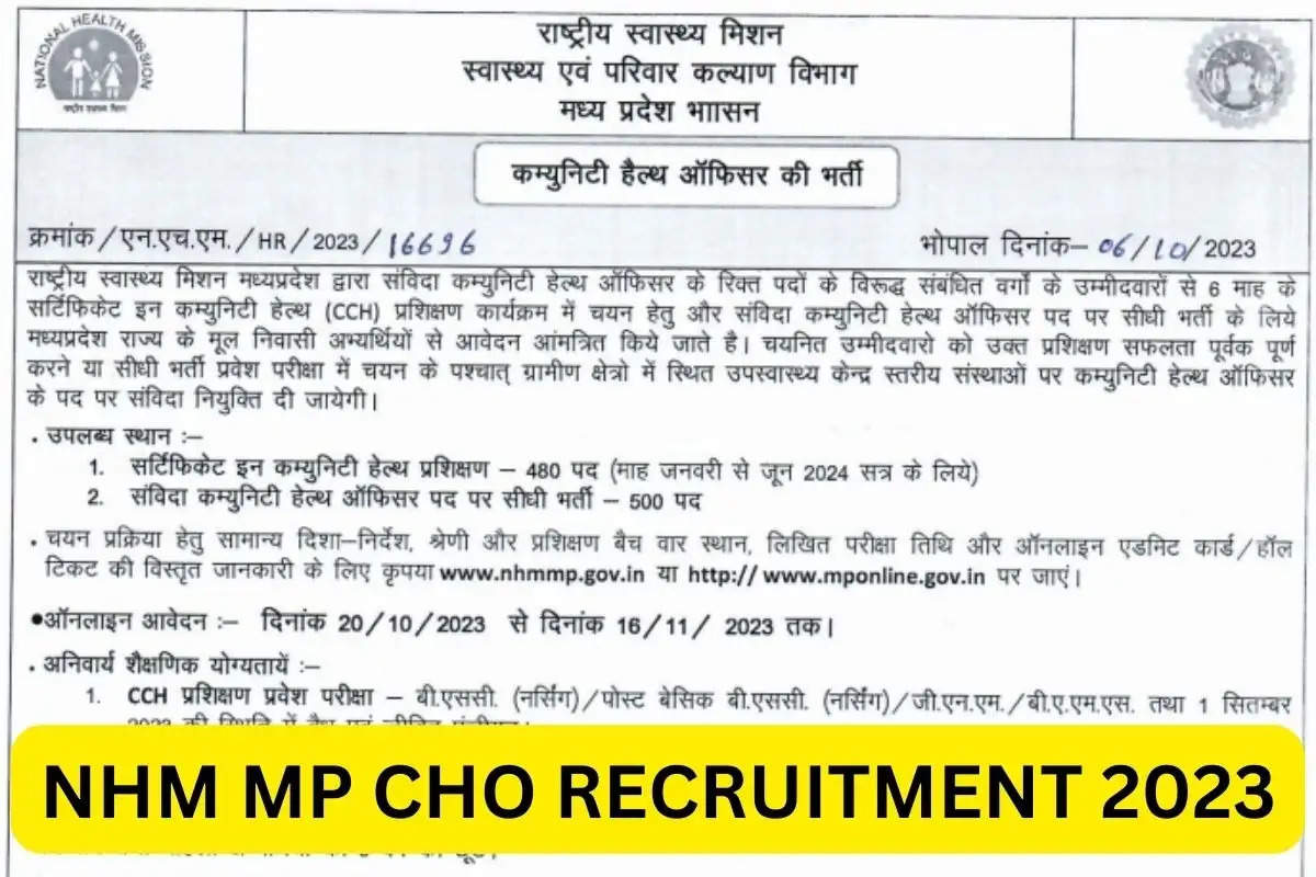 NHM MP CHO Recruitment 2023: Apply Online for 980 Posts
