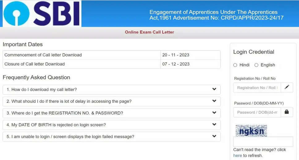 SBI Apprentice Admit Card 2023 Available, Exam on December 7
