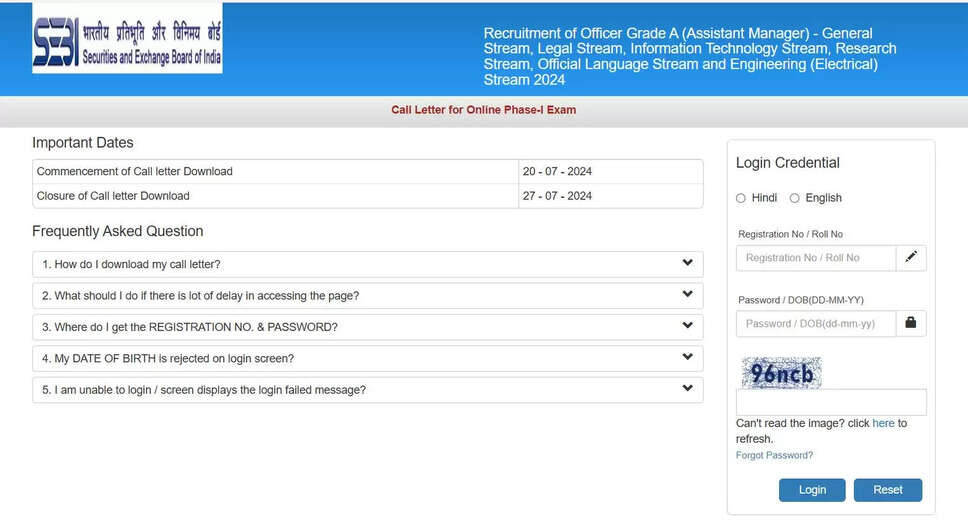 SEBI Officer Grade A 2024: Phase-I Exam Admit Cards Now Accessible for Download
