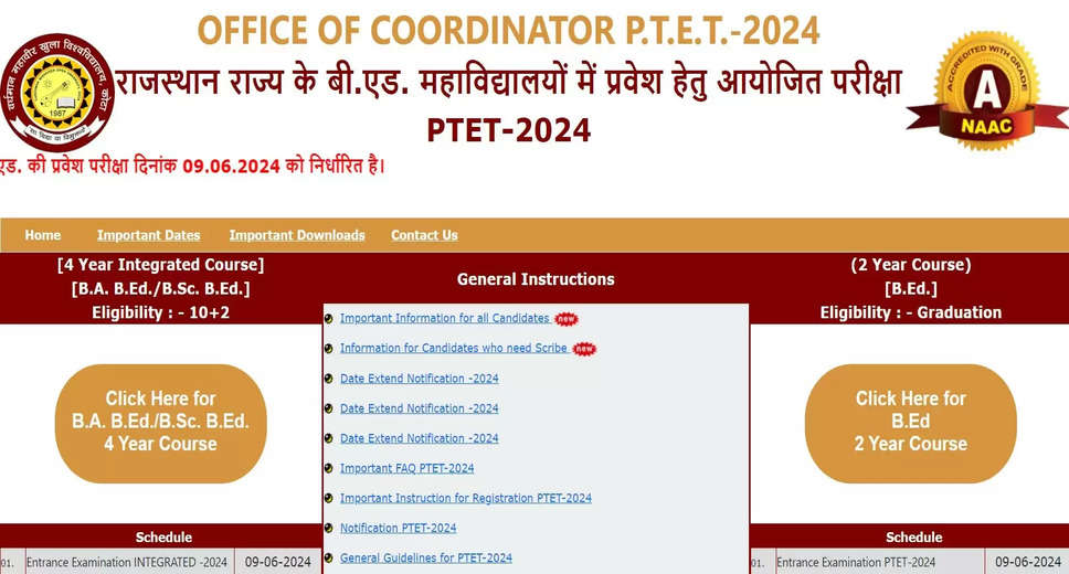 MVOU Kota Rajasthan PTET Admissions 2024: Download Admit Card for 2 Year B.Ed and 4 Year B.Ed Courses