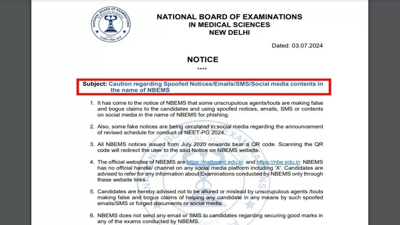 NEET PG 2024 Exam Schedule: NBEMS Warns Against Misinformation On ...