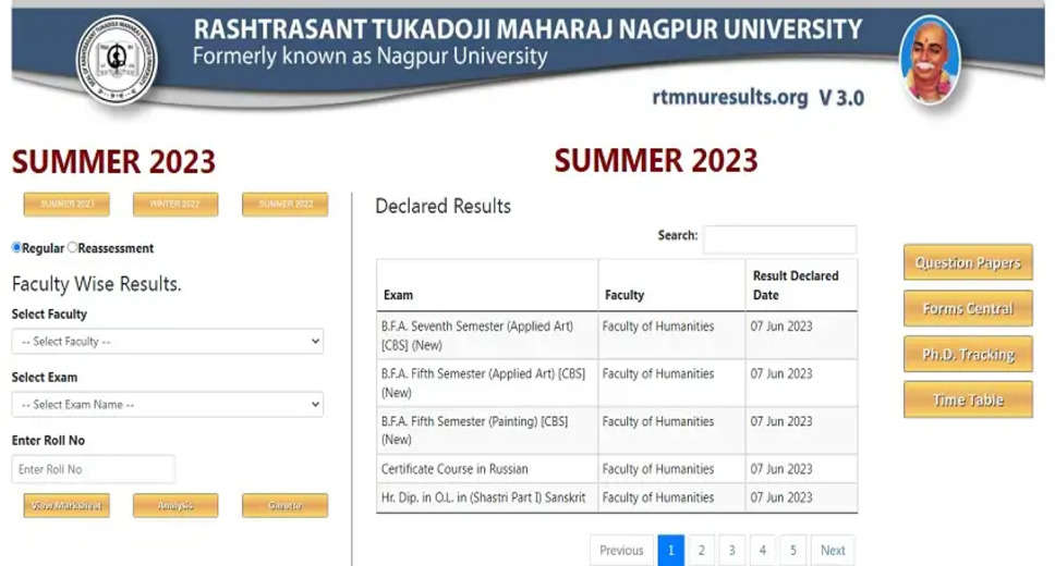 RTMNU Results 2023: Rashtrasant Tukadoji Maharaj Nagpur University Results Released (UG, PG, PGD)